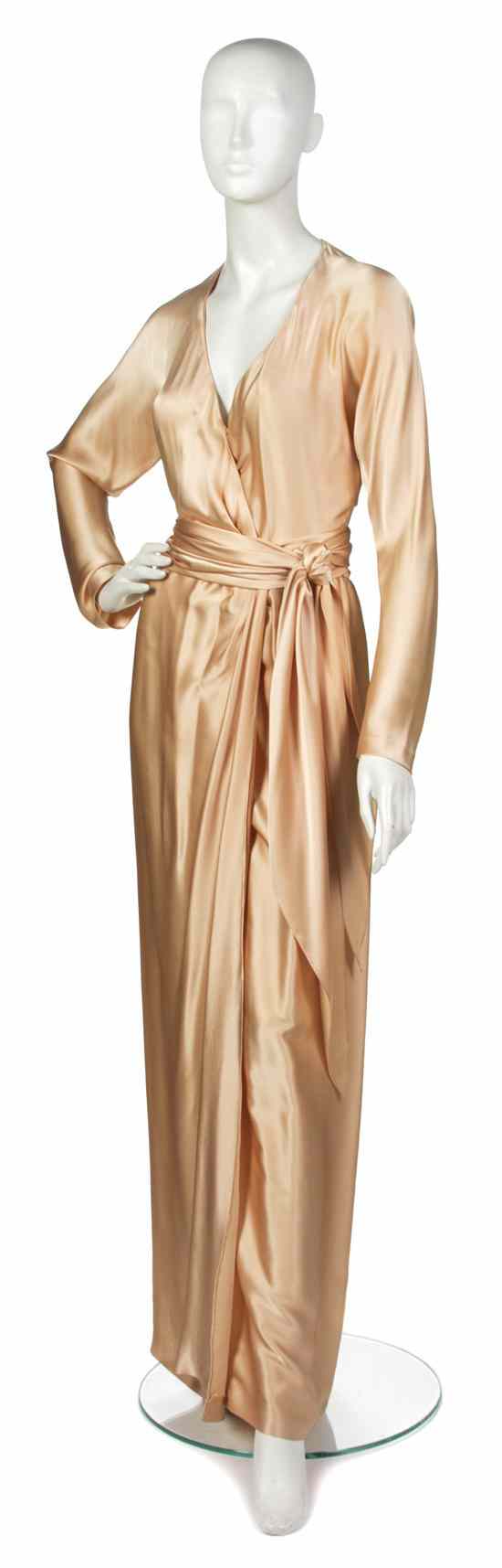 Appraisal: A Halston Nude Silk Satin Evening Dress s long sleeve