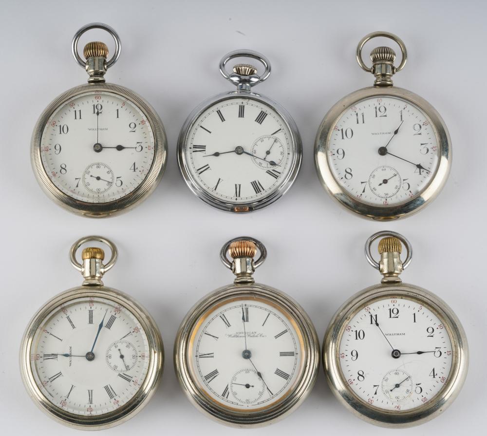 Appraisal: SIX WALTHAM WATCH CO POCKET WATCHES s Silveroid swing out