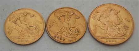 Appraisal: A George V sovereign and George V half sovereigns dated