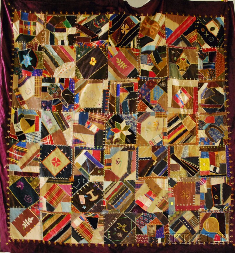 Appraisal: Late Victorian Pieced and Embroidered Crazy Quilt x in