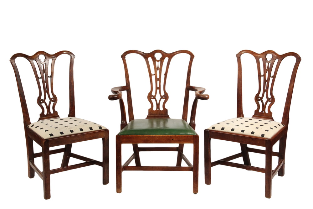 Appraisal: CHIPPENDALE CHAIRS - th c Mahogany Ribbon Back Chairs armchair