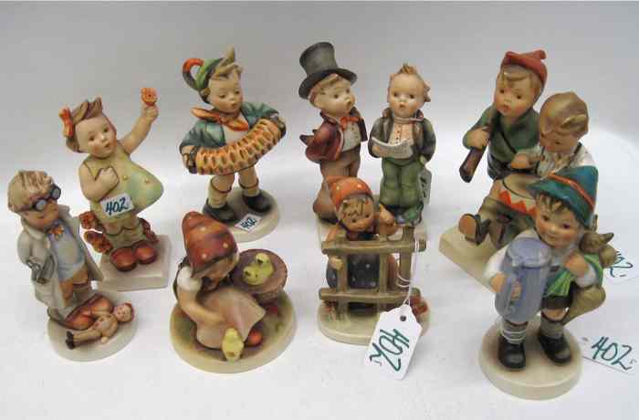 Appraisal: EIGHT GERMAN HUMMEL PORCELAIN FIGURINES each with TM- - ''Volunteers''