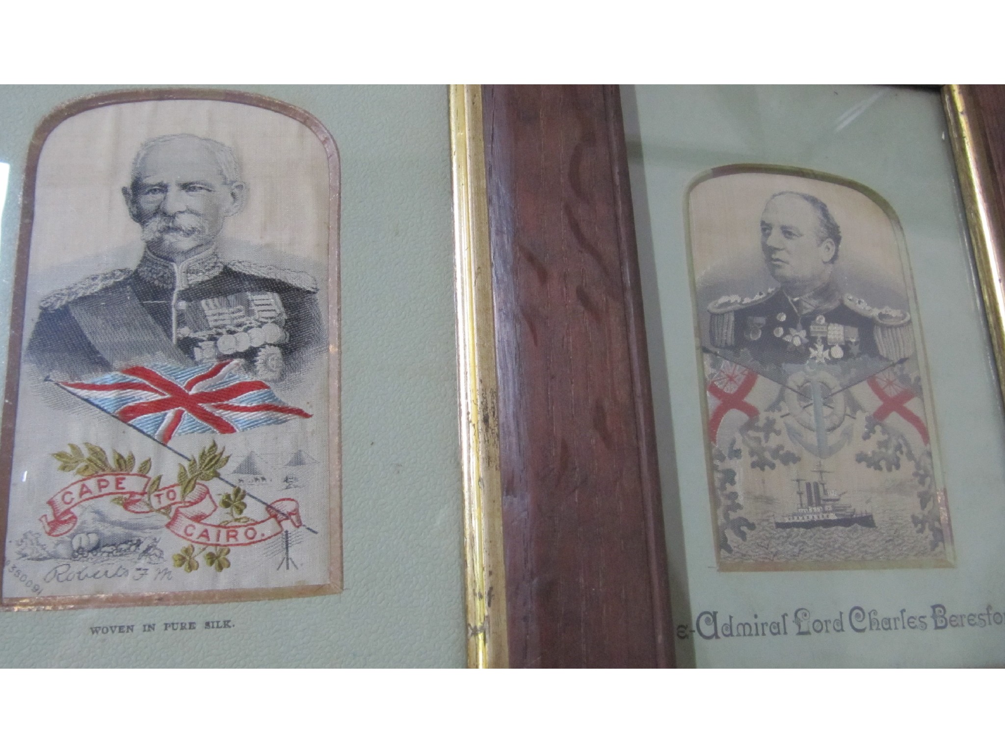 Appraisal: A lot comprising two stevengraph silk portraits in wood frames