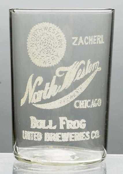 Appraisal: Zacherl Northwestern Acid-Etched Beer Glass For Bull Frog Beer Raised