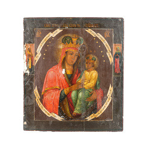 Appraisal: A Painted Wooden Icon of Madonna and Child with Saints