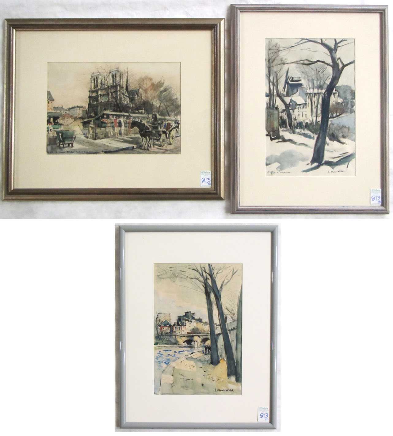 Appraisal: E MARIE WILD THREE WATERCOLORS ON PAPER British th century