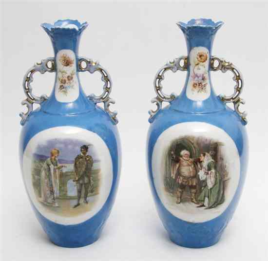 Appraisal: A Pair of Continental Porcelain Vases of baluster form flanked