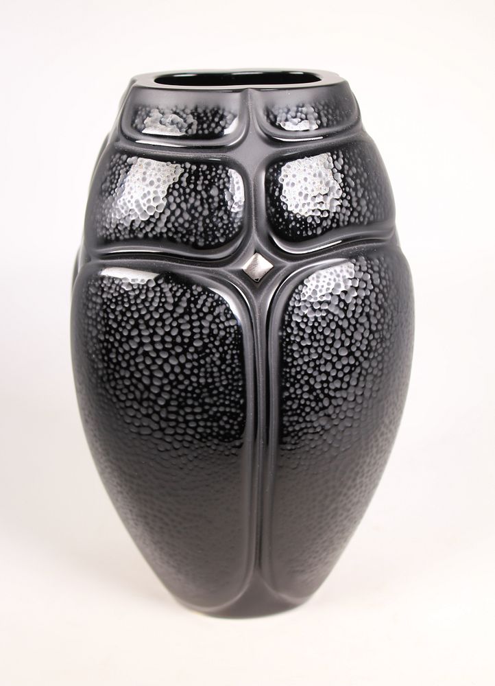 Appraisal: LALIQUE Black Scarab Vase LALIQUE Black Scarab Vase is Worked