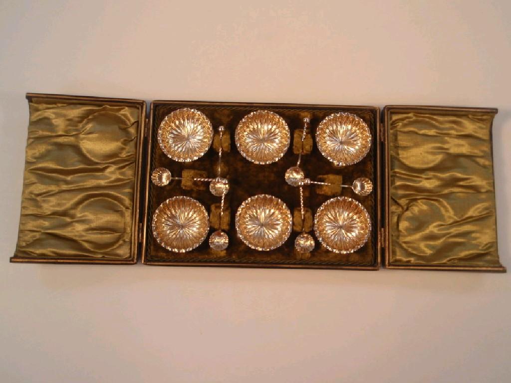 Appraisal: A cased set of six silver plated and gilt salts