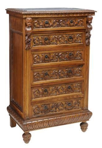 Appraisal: Italian Renaissance Revival marble-top walnut chest of drawers early th