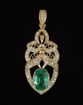 Appraisal: A Columbian Emerald Diamond Pendant K yellow gold pendant with