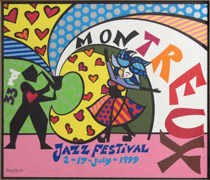 Appraisal: ROMERO BRITTO BRAZILIAN B MONTREUX JAZZ FESTIVAL POSTER Signed and