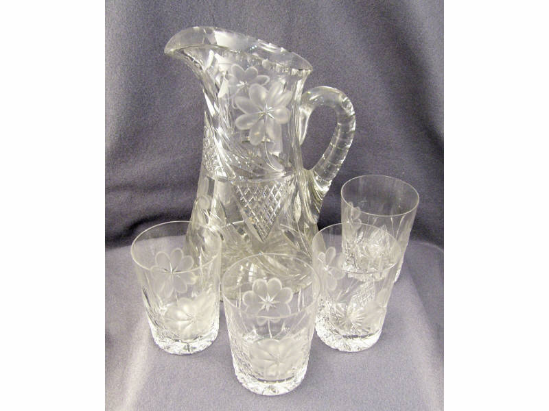 Appraisal: Clark Cut Glass Pitcher and Four Tumblers Cut and etched