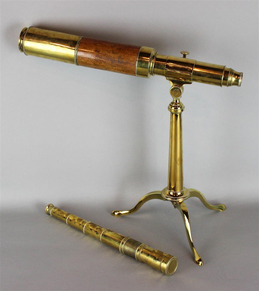 Appraisal: BRASS TELESCOPE ON TRIPOD CA TOGETHER WITH A SMALLER BRASS