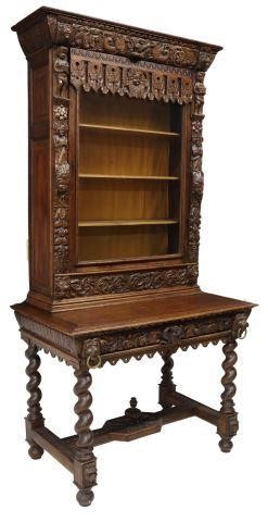 Appraisal: French Henri II style carved oak secretary desk th c