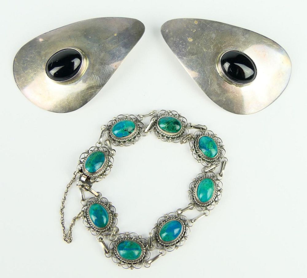 Appraisal: STERLING JEWELRY LOT To include large Signed G Nelson earrings