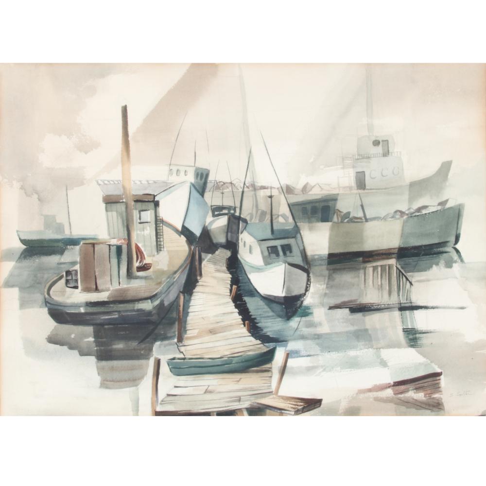 Appraisal: S SOTTER AMERICAN TH CENTURY UNTITLED HARBOR SCENE WATERCOLOR ON