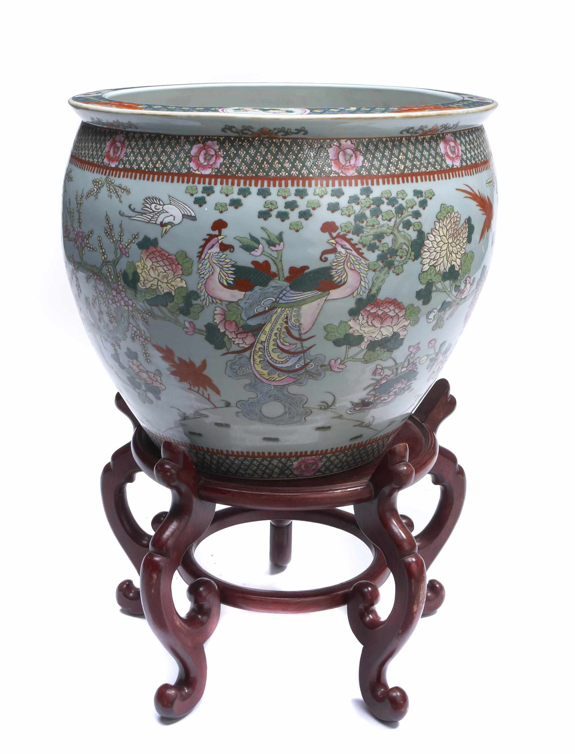 Appraisal: A Chinese famille rose decorated turquoise ground porcelain jardiniere with