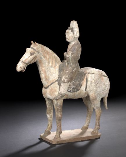 Appraisal: Chinese Painted Terra Cotta Equestrian Tomb Figure Tang Dynasty -