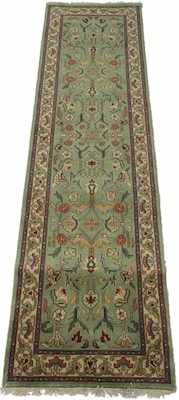 Appraisal: A Green Kashan Style Runner Low wool pile on cotton