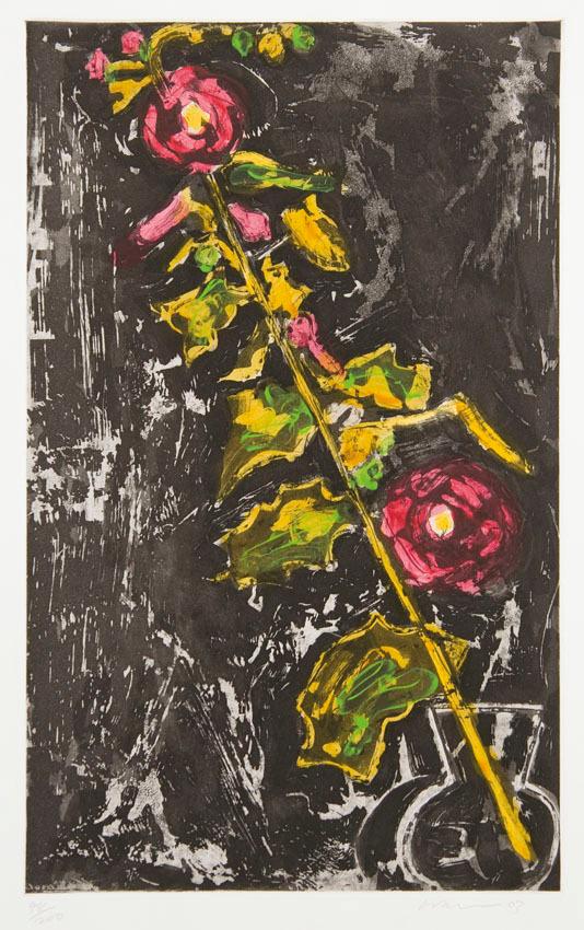 Appraisal: John WalkerDiagonal Hollyhocks Etching with aquatint and hand coloring signed