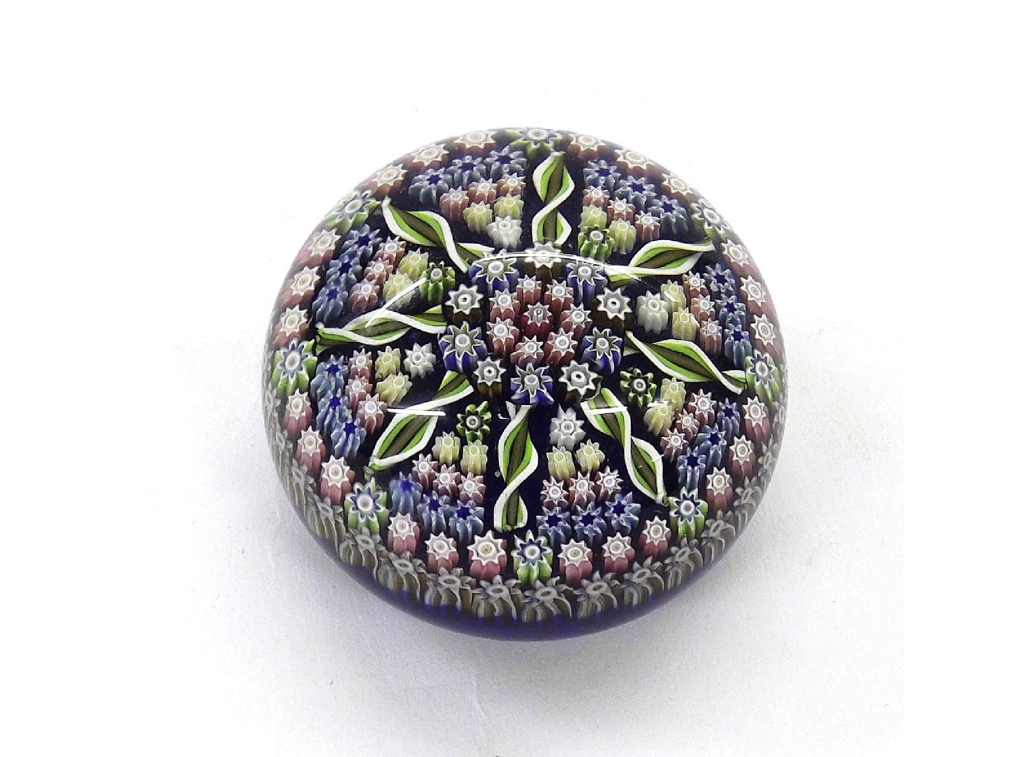 Appraisal: Perthshire glass paperweight inset with various Millefiori and Lattichino ribbon