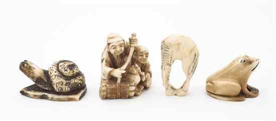 Appraisal: Four Japanese Carved Ivory Netsuke the first depicting a snail