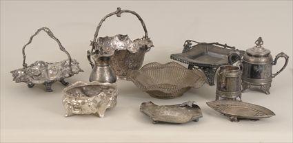 Appraisal: Ten American Silverplate Table Articles Including a woven basket Provenance