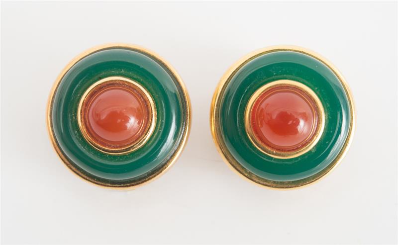 Appraisal: PAIR OF TIFFANY CO K YELLOW GOLD CHRYSOPRASE CARNELIAN EARRINGS