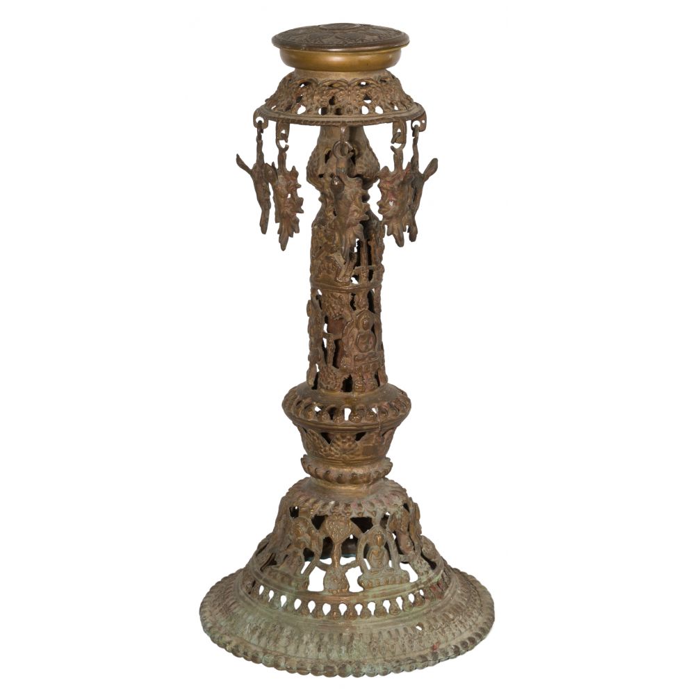 Appraisal: TIBETAN BRONZE ALTAR GONGFinial style having pierced metal work figures