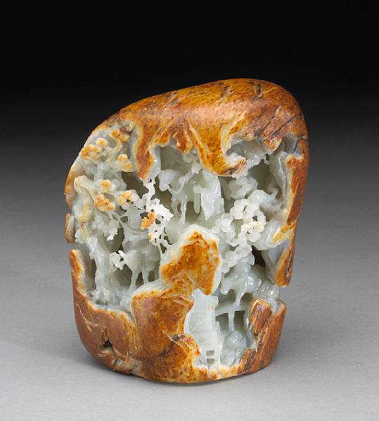 Appraisal: A carved jade landscape boulder th Century The pale gray-green