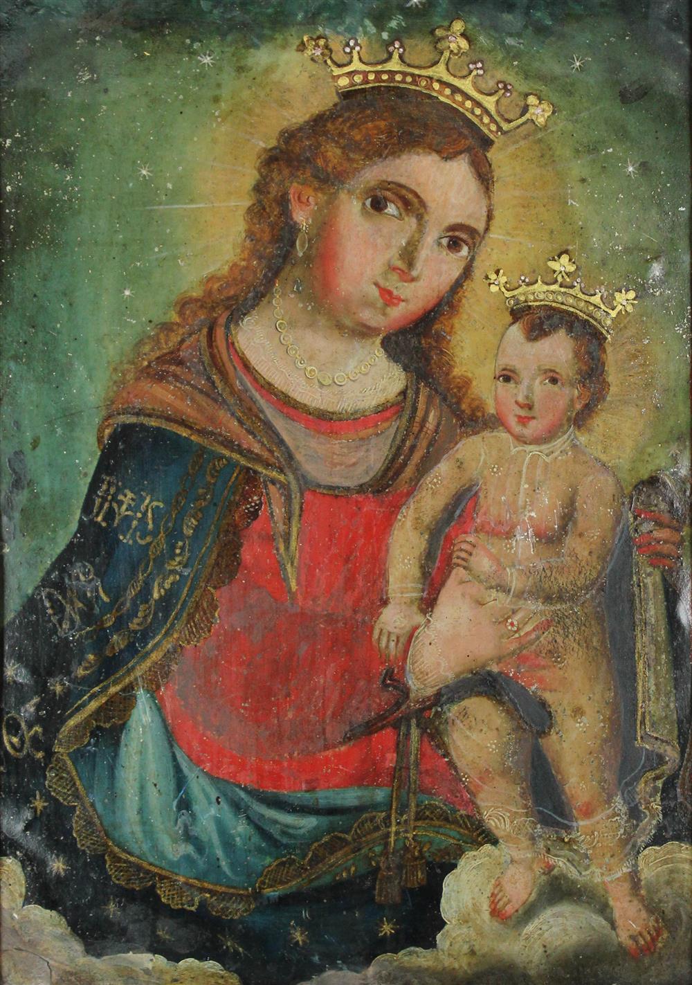 Appraisal: MEXICAN SCHOOL TH TH CENTURY MADONNA AND CHILD Oil on