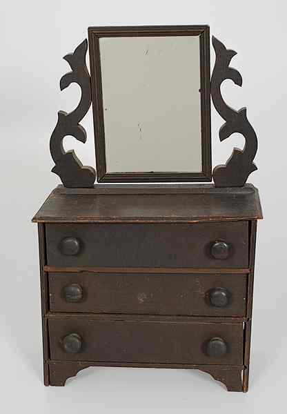 Appraisal: Doll Dresser with Mirror American An early wooden doll dresser