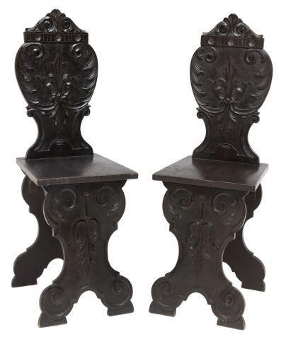 Appraisal: pair Italian Renaissance Revival walnut hall chairs late th c