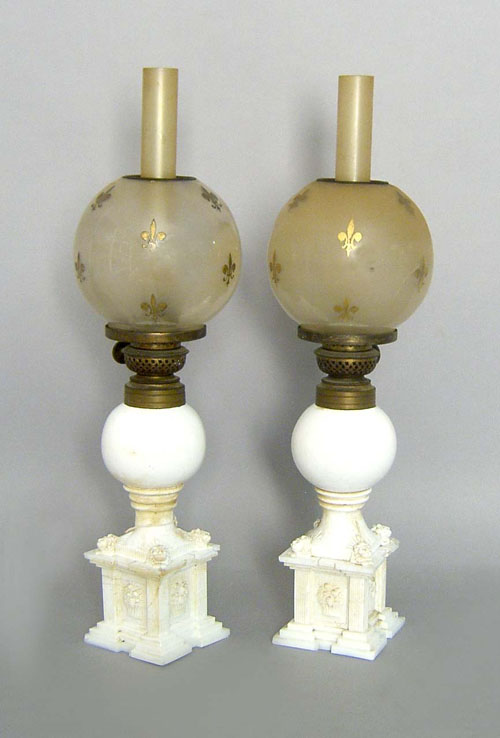 Appraisal: Pair of milk glass table lamps th c h