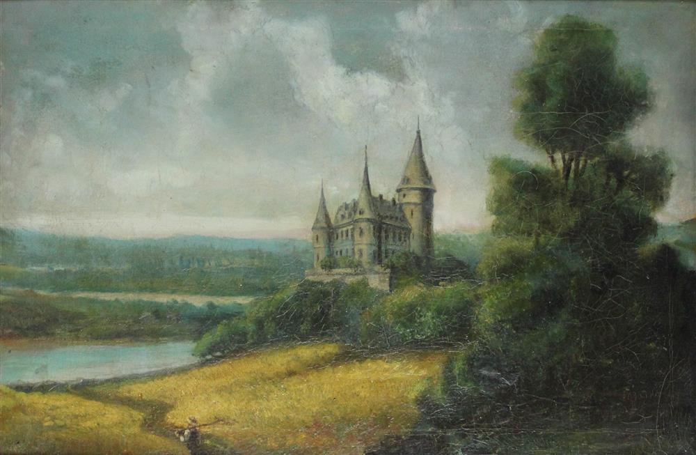 Appraisal: GRIVERT CASTLE ON THE LOIRE RIVER Oil on canvas x