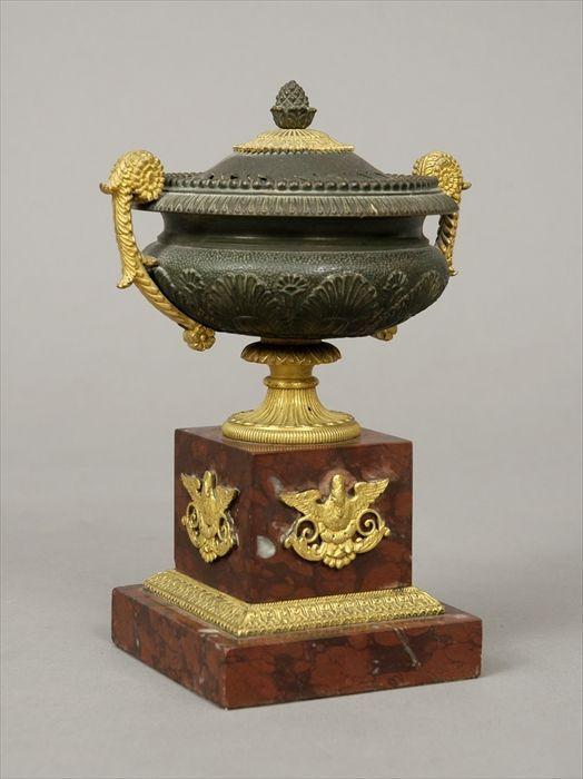 Appraisal: Empire-Style Gilt and Patinated-Bronze and Marble Br le-Parfum x in