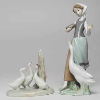 Appraisal: Vintage Lladro Porcelain Figurines The Goose Girl model and NAO