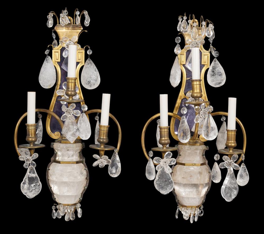 Appraisal: FINE PAIR OF ROCK CRYSTAL SCONCES BY E F CALDWELLMagnificent