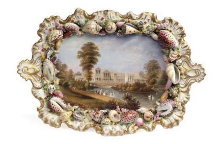 Appraisal: CHAMBERLAIN'S WORCESTER PORCELAIN TOPOGRAPHICAL CARD TRAY - Painted in the