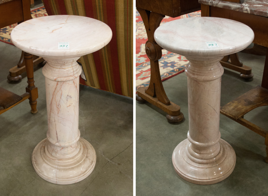 Appraisal: A PAIR OF ITALIAN PINK PERLINO MARBLE PEDESTALS Dimensions H