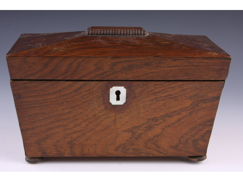 Appraisal: English Tea Caddy th c rosewood veneer lockable tea caddy