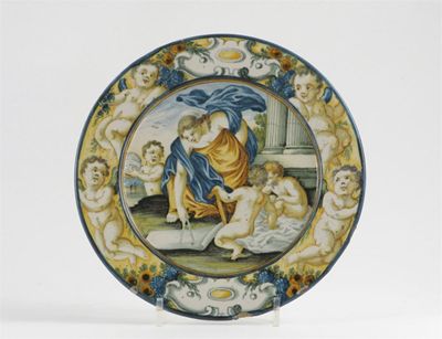 Appraisal: A small Italian Castelli maiolica plate the well painted in