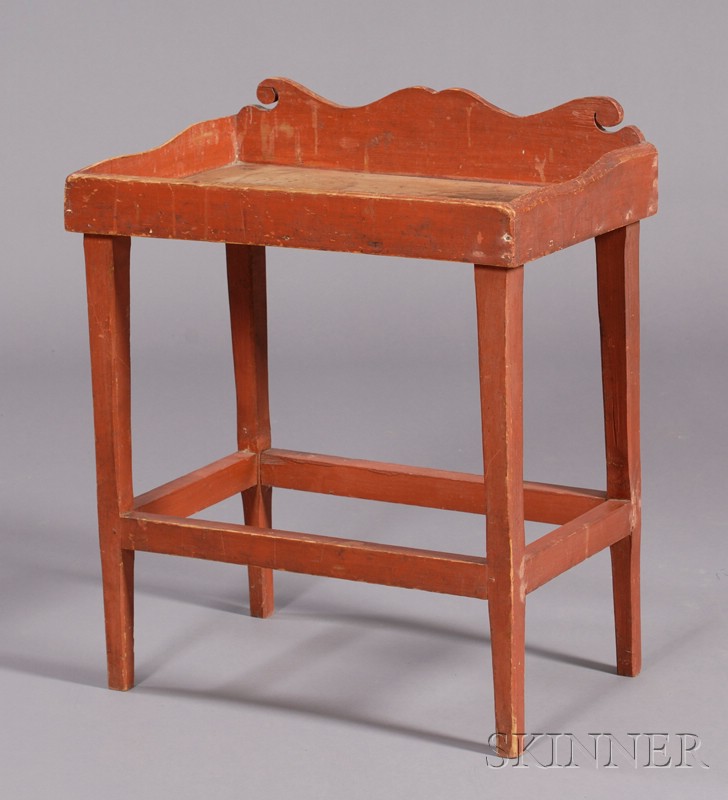 Appraisal: Small Red-painted Pine Side Table possibly New England early th