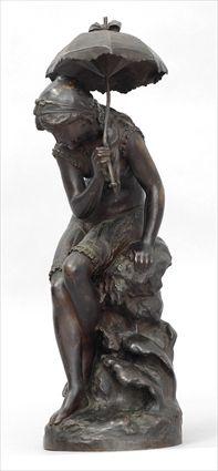 Appraisal: MATHUIN MOREAU BATHER WITH PARASOL Bronze impressed Moreau Math Scpt