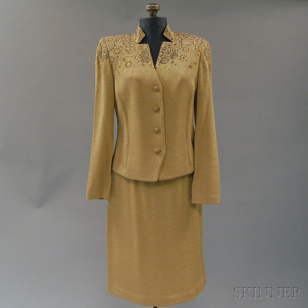 Appraisal: Gold Wool-blend Lady's Evening Suit with Multicolored Sequin Embellishments St