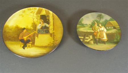 Appraisal: Two th century Russian Troika lacquer plates each decorated with