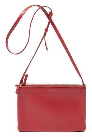 Appraisal: Celine Trio crossbody bag in red leather with gold-tone hardware