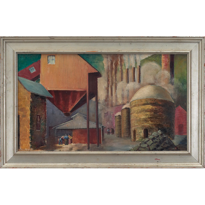 Appraisal: Pearce American th century Industrial Scene c oil on masonite