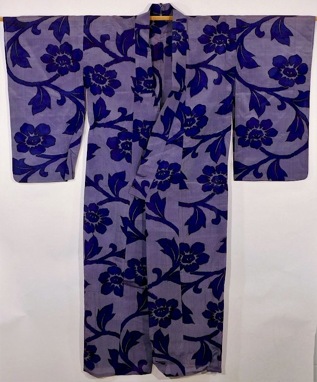 Appraisal: Japanese Floral Purple Silk Yukata Robe Japan - th Century